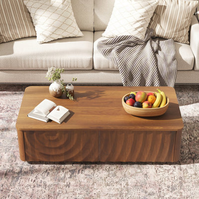 Table basse 47,2 po rectangulaire avec tiroirs, table de centre en panneau de fibres à densité moyenne, aspect bois, brun noyer / noir