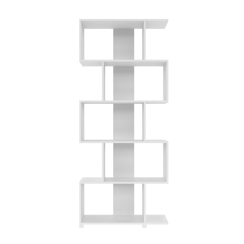 White Geometric Wood Bookcase with Cubes