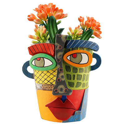 Abstract Face Planter Pots for Indoor Plants&Flowers Home Decor,Adorable, Quirky Face Planter, Funny Colorful Resin Flower Pot with Drainage Holes(Modern)