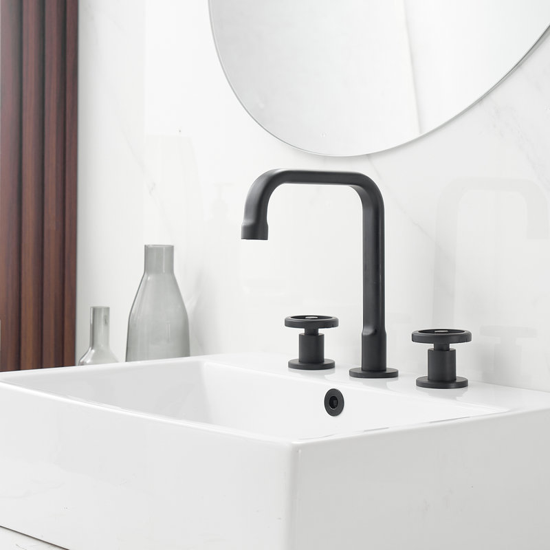Robinet de salle de bain à large entraxe avec bonde, Noir mat