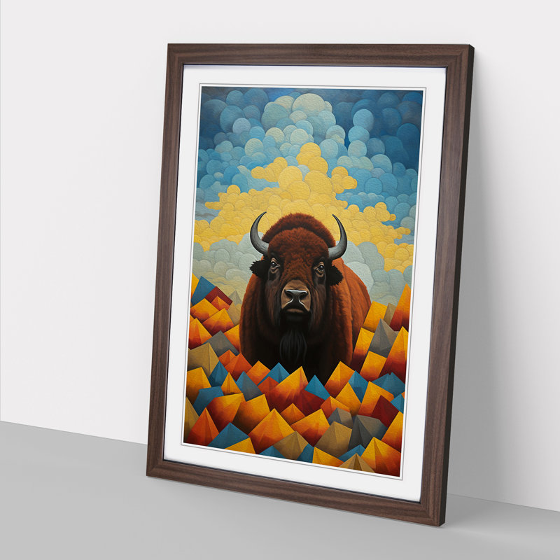 Bison Dadaism Art - Framed Print, 64cm H x 46cm W x 2cm D, Walnut Framed