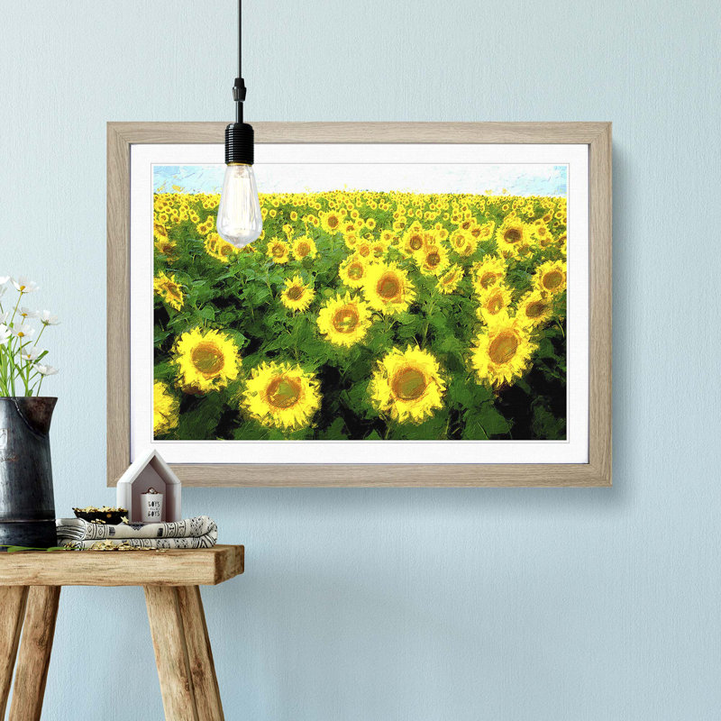 Yellow Sunflower Meadow - Framed Print, 36cm H x 48cm W x 2cm D, Oak Framed