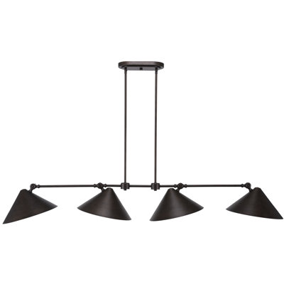 Tangent 4 Light Bar Shown In Bronze Finish With 12" Bronze Metal Shades painted Brass inside