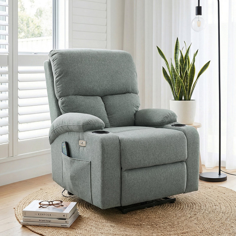 79cm Wide Chenille Glider Standard Recliner with Massager, Green
