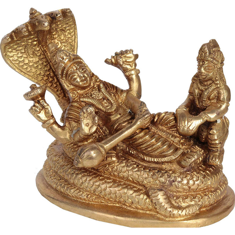 Statue en laiton Vishnu Lakshmi sur Sheshnag, 3,7 pi