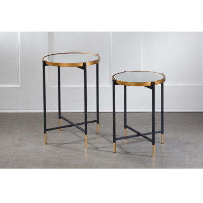 Mirrored Glass Top End Table Set