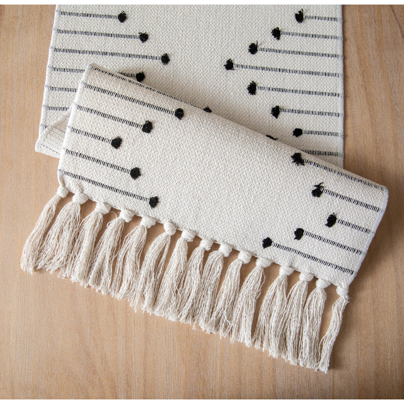 Natural Cotton Woven Table Runner with Tassels, 13 x 90 Inch