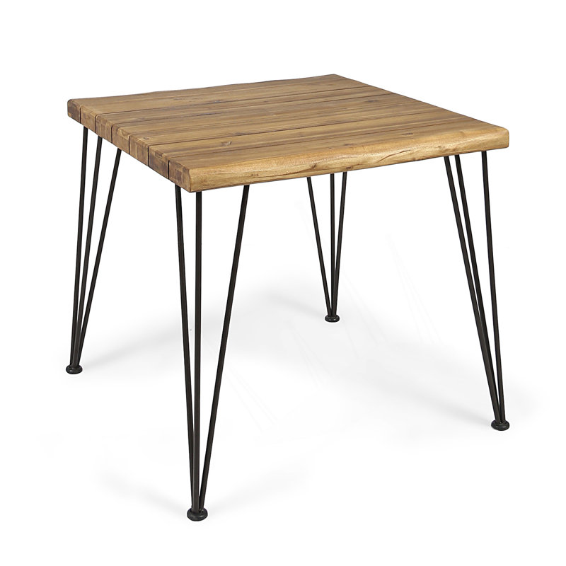 Durable Acacia Wood Outdoor Dining Table With Powder-Coated Metal Legs, Perfect For Modern Outdoor Gatherings And Brunches.