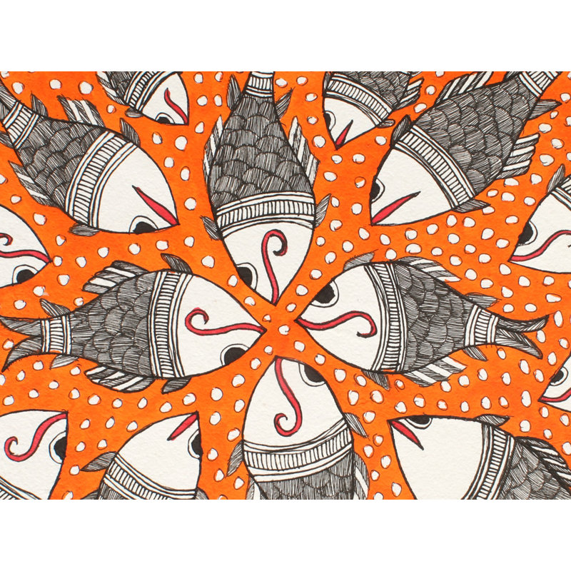 Matsya Mandala | Peinture Madhubani | Couleurs naturelles sur papier fait à la main