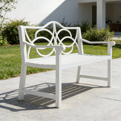 Cast Iron Floral Garden Outdoor Bench with Steel Frame Patio Seating for 2–3 People（Gold edge