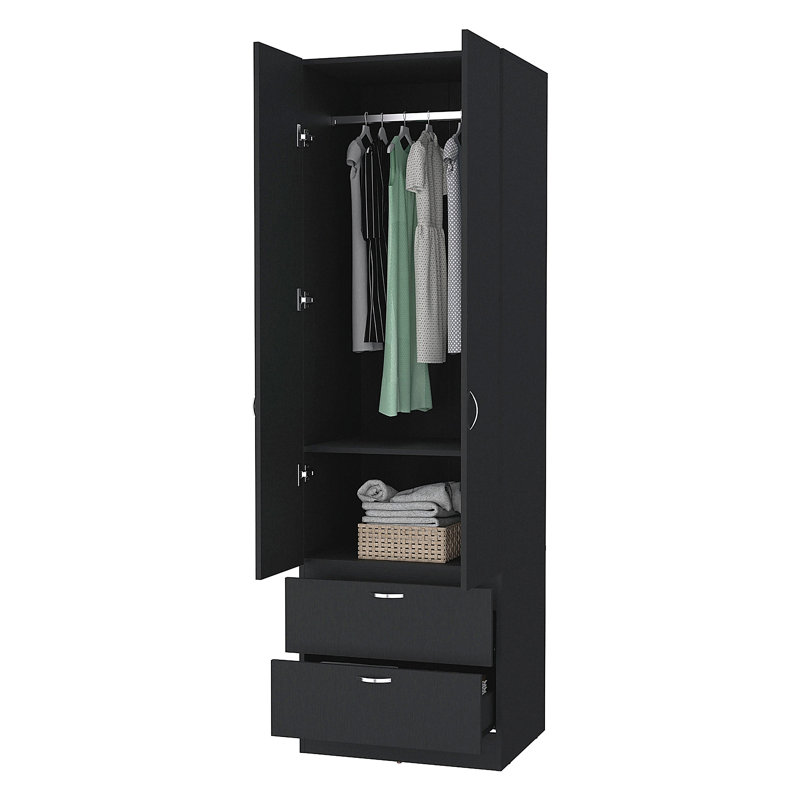 Garde-robe 2 tiroirs 2 portes, Noir