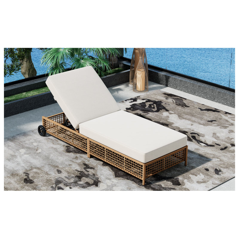 TREXM Outdoor Chaise Lounge Chair with 5-Position Backrest, PE Rattan and Iron Frame, Natural Beige, Brown