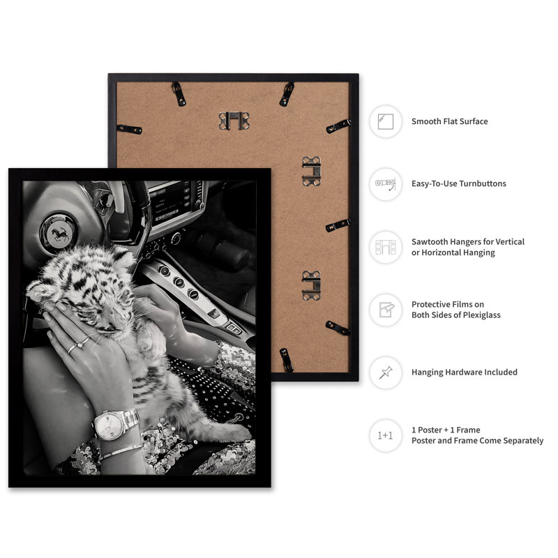 Bébé tigre dans une voiture, Cadre noir, Poster, H 11 po x l 14 po