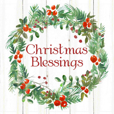 " Wreath Watercolor Christmas Blessings 2 " Painting Print