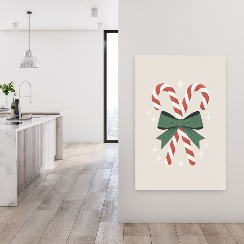 «Candy Canes With Green Bow», art contemporain contemporain abstrait, art mural, 48" H x 32" W