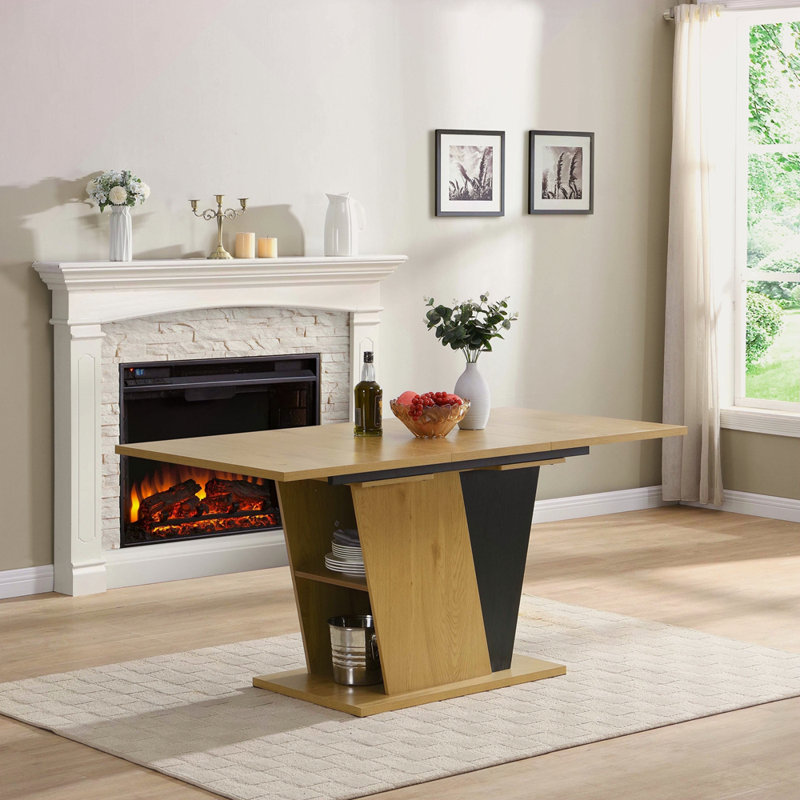 61.81 (46.46) Inch Extendable Dining Table With Built-In Storage, Modern Wooden Table With Sturdy Metal Frame And MDF Base, Adjustable Tabletop For Home Kitchen, Dining Room, And Office Spaces.