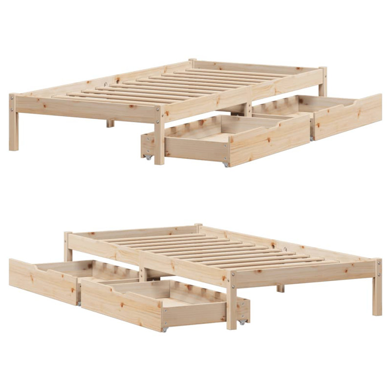Solid Wood Storage Bed, Brown, Single (3')