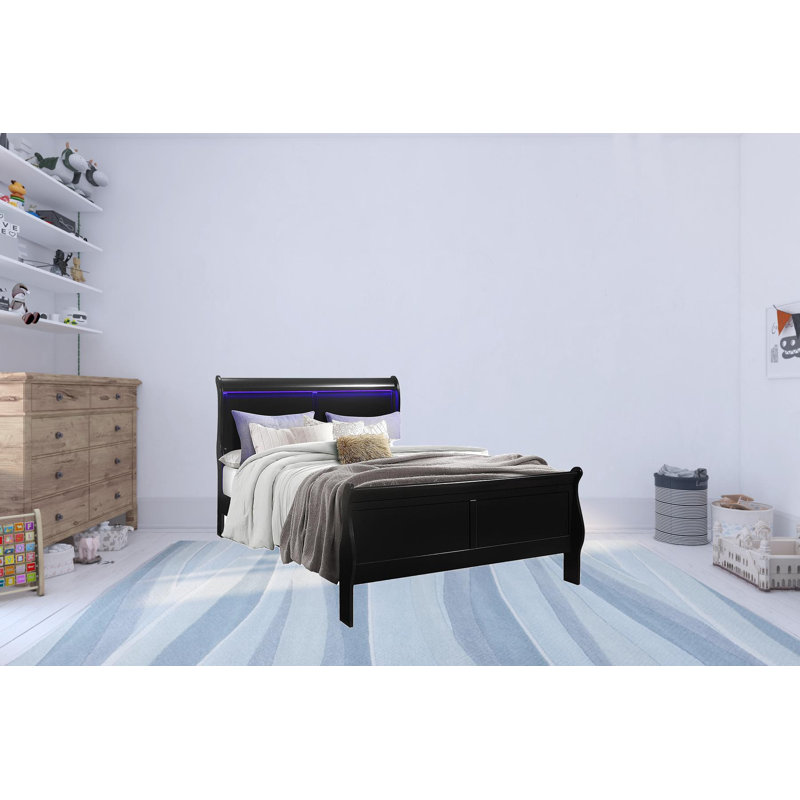 Iselys BED WITH LED,Platform Bed,Bed Frame, Blue, Twin
