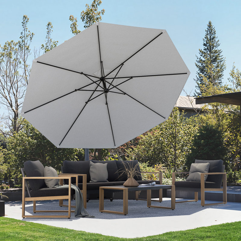 Parasol en porte-à-faux rond en polyester Groveman, Blanc