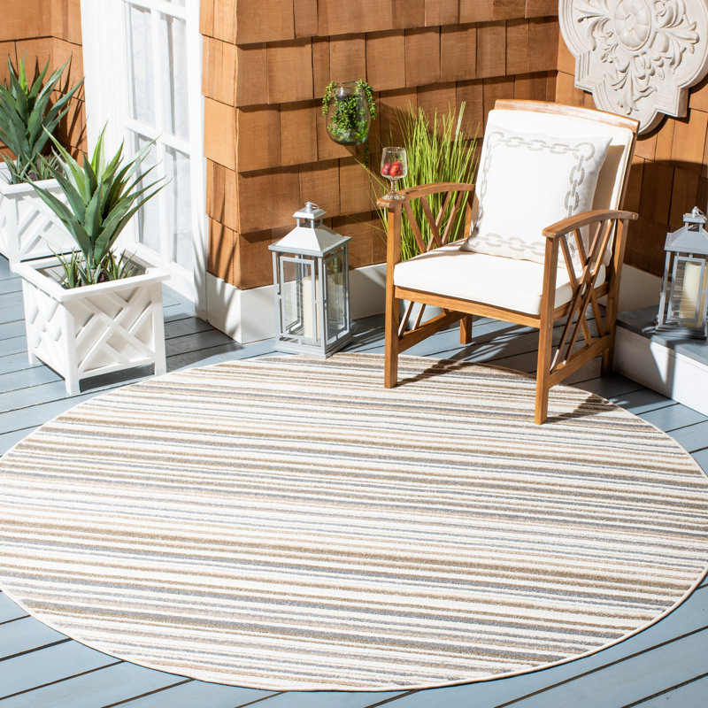 Mcknight Performance Striped Indoor/Outdoor Area Rug, Round 6'7"