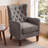Button-Tufted Horn-Back Armchair, Accent Chair with Padded Cushion, Side Pocket and Solid Wood Legs (Set of 2)-197828883