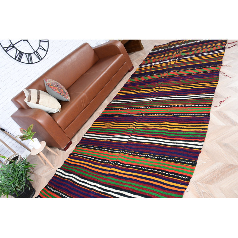 Tapis de couloir turc rétro unique tissé à la main avec un motif rayé pour une décoration intérieure et un revêtement de sol éclatants