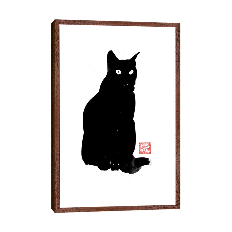 An Idea Of A Cat by Péchane - Print on Canvas, Classic Brown Wood Framed, 66.04 cm H x 45.72 cm W