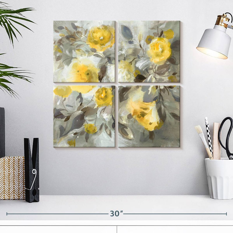 Avery Floral Uplift jaune gris, H 18 po x l 18 po