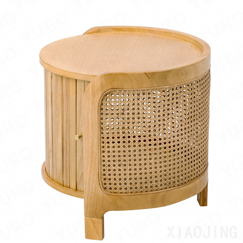 Coffee Table, Modern Round Rotating with Rattan