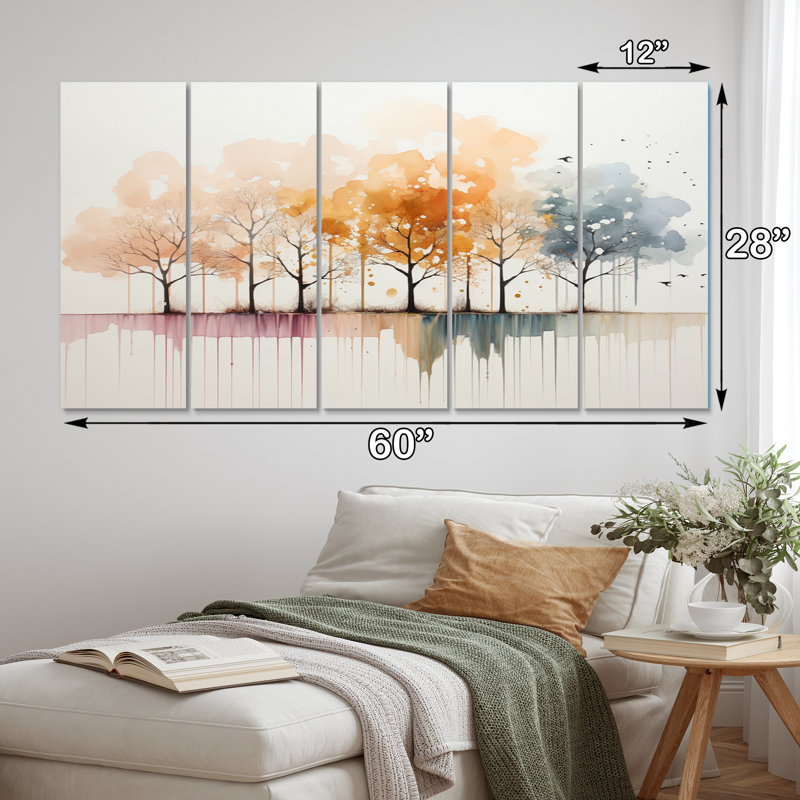 Minimalisme arbre jaune solitude II - ensemble d'arbres paysage mural en métal