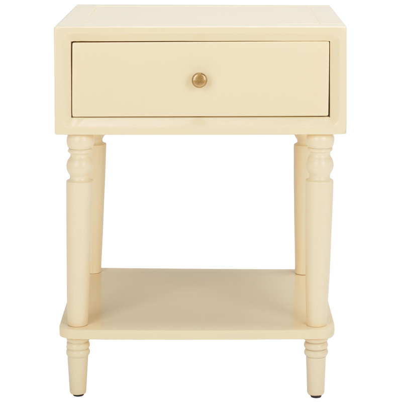 Table de bout en bois massif avec rangement Kleban, Vanille