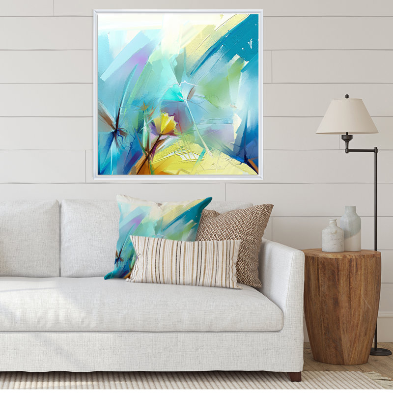 «Turquoise Storm Impression V», reproduction d'art sur toile, H 30 po x l 30 po x P 1 po, Cadre flottant blanc