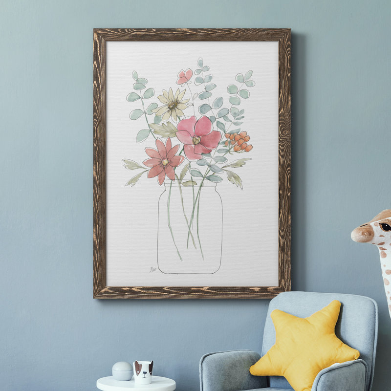 «Whimsical Wildflowers II», reproduction d'art sur toile encadrée, H 37,5 po x l 27,5 po x P 1,5 po, Encadré de bois de noyer