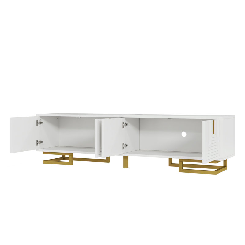 Luxury Tv Stand - 160Cm Media Unit With Soft-Close Doors & Adjustable Feet, White