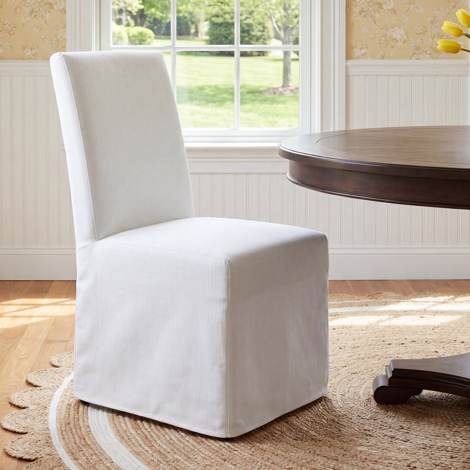 Armstrong Cotton Parsons Chair in Twill White, White Performance Twill