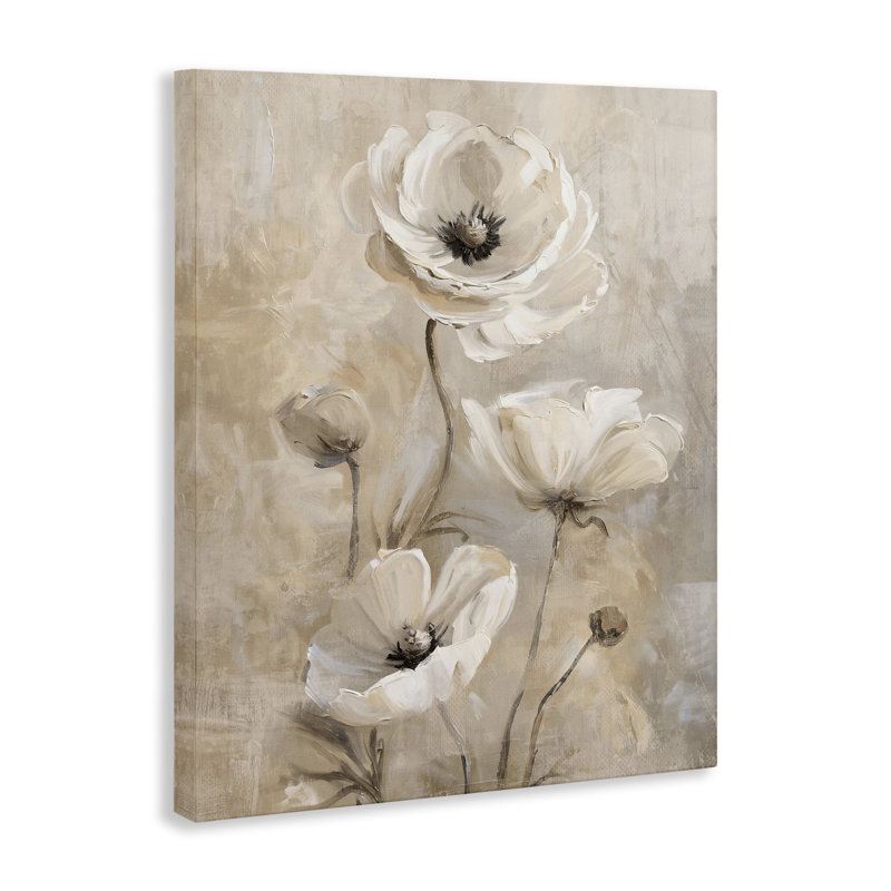 Art mural naturel sur coquelicots beige naturel par Nina Blue, H 30 po x l 24 po