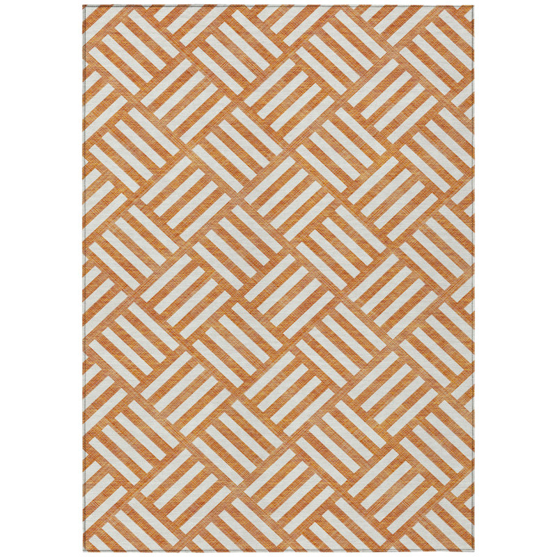 Tapis extérieur lavable à motif géométrique orange et ivoire 5 pi x 8 pi