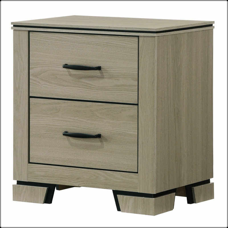 Table de chevet moderne à deux tiroirs, gris vieilli, mobilier de chambre durable et élégant