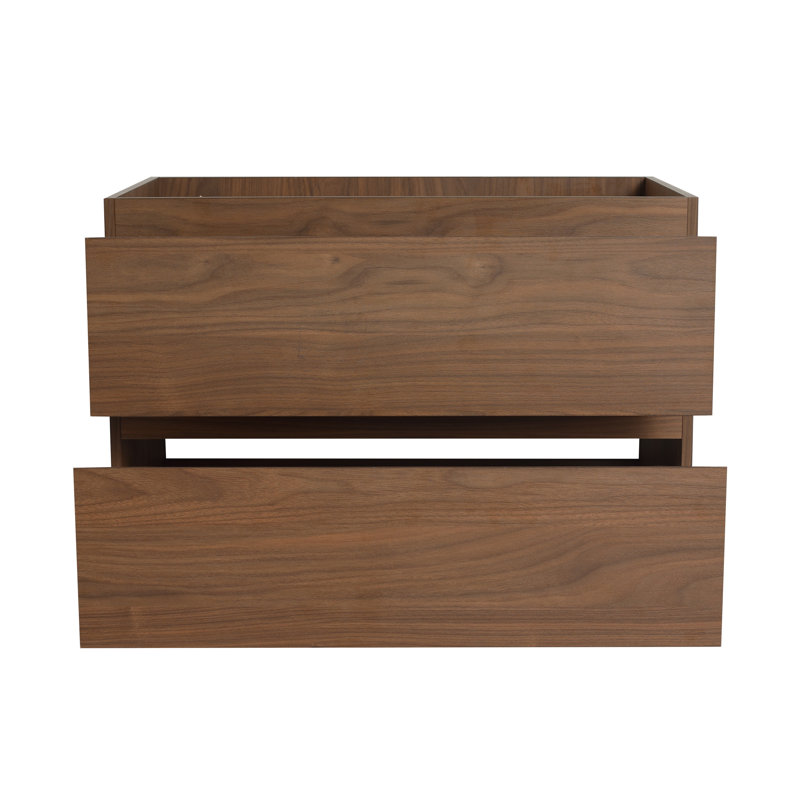 Meuble-lavabo mural de 30 po seulement, finition chêne brun, tiroir à fermeture en douceur, design flottant moderne
