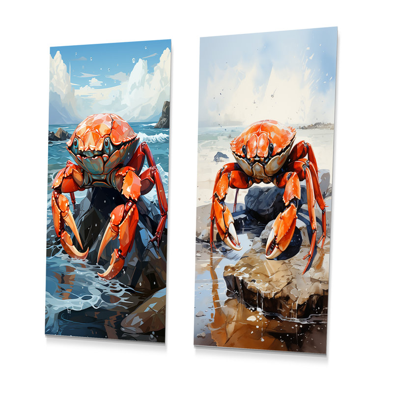Ensemble de 2 décorations murales en métal Coastal Crab Carnival I, H 32 po x l 32 po