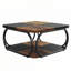 Table basse carrée de 39 po avec tablette de rangement - Table basse moderne à 2 niveaux avec cadre incurvé en métal robuste, brun rustique et table basse centrale noire pour le salon