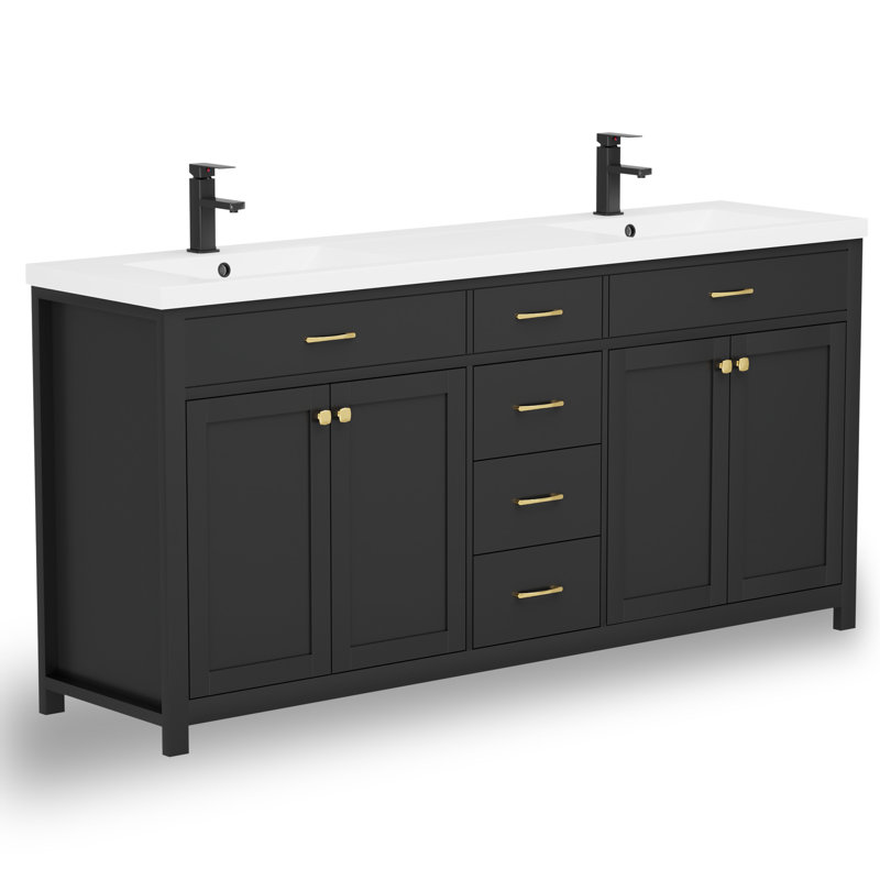 72" Spacious Double Sink Bathroom Vanity With Integrated Sink Top, Faucet,Drain, Assembly Required, Black