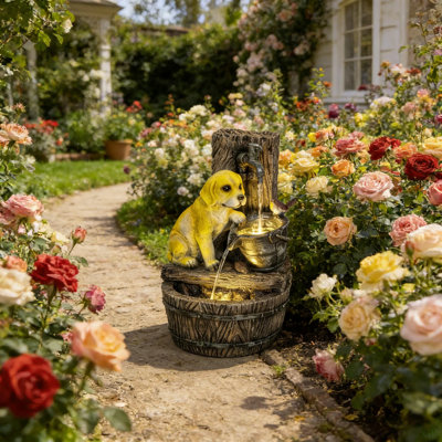 Fontaine à thème chiot, fontaine d'extérieur de style rustique, fontaine de jardin