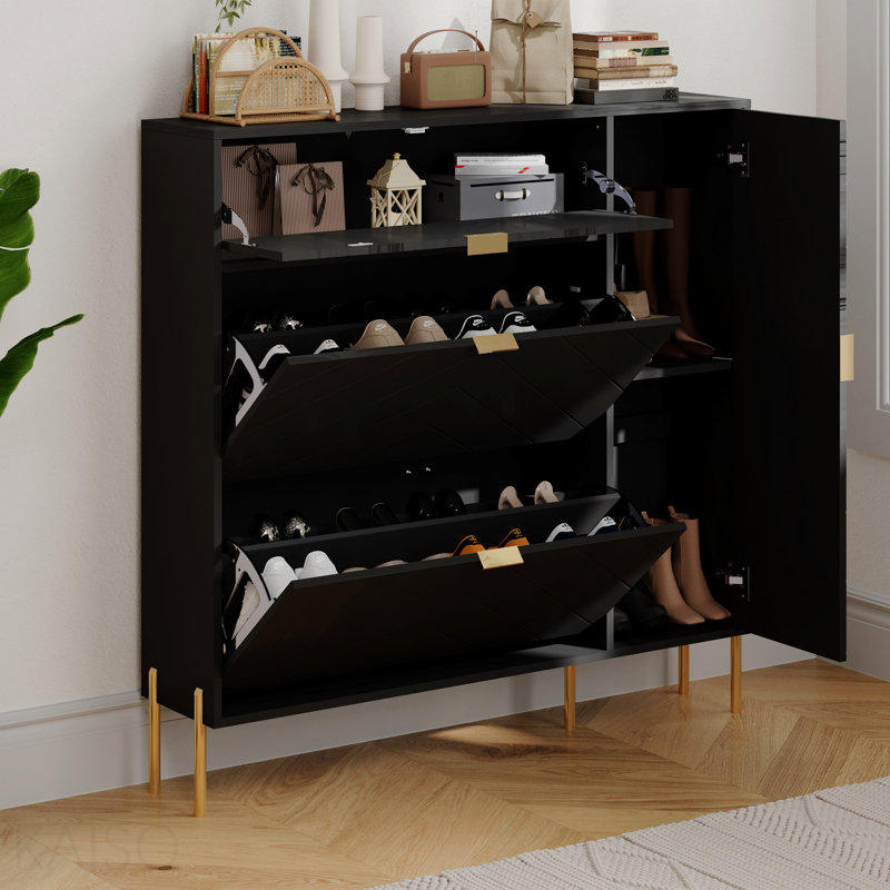 Armoire de rangement à chaussures en MDF avec tiroirs et tablettes rabattables (noir), Noir