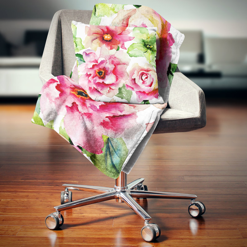 Oreiller floral roses et gerber, 16 po x 1 po, Coussin décoratif