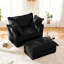 High Back Armchair With - Black Corduroy Upholstery Modern Design