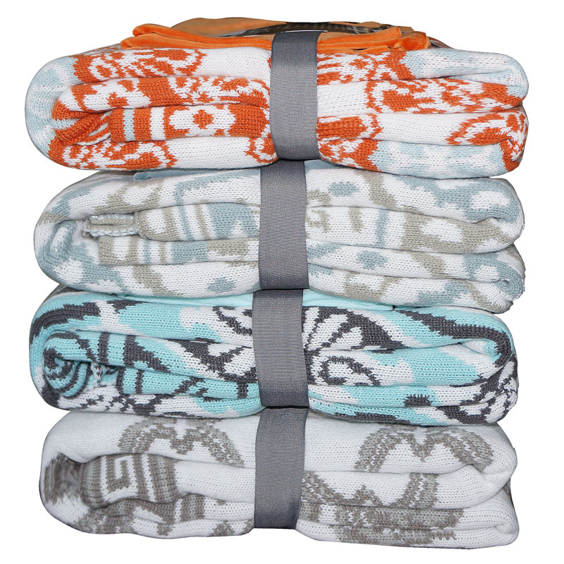 Neapoli Aqua and Black Knitted Throw Blanket with Pillow Covers