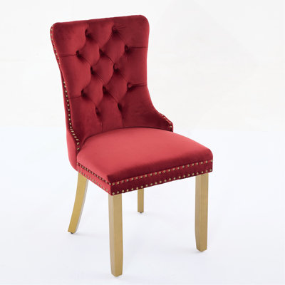 High-End Tufted Solid Wood Contemporary Velvet Upholstered Dining Chair With Golden Wooden Legs Nailhead Trim 2-Pcs Set,S