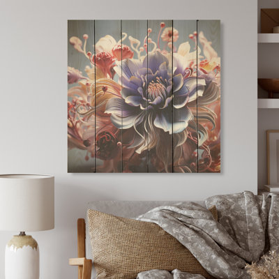 Abstrait floral chuchotements - art mural panneau de bois de violette sur bois de pin naturel