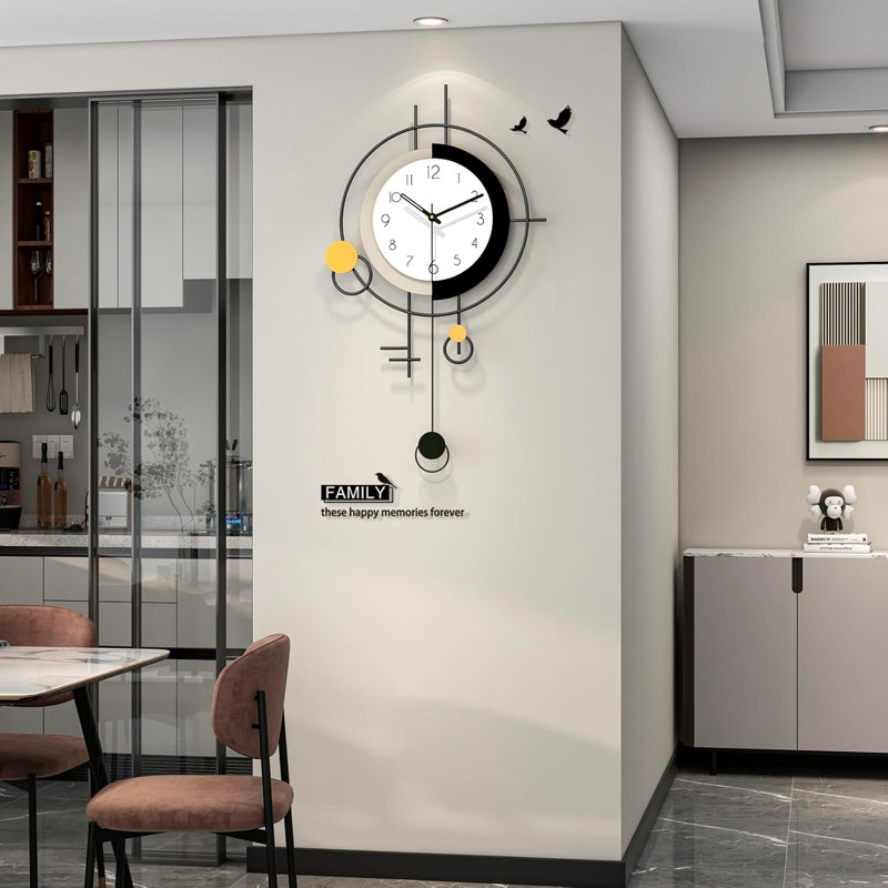 Large Wall Clock Decorative Modern Clock With Pendulum Silent Non-Ticking